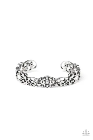 Victorian Vines White Cuff Bracelet w/ White Pearls