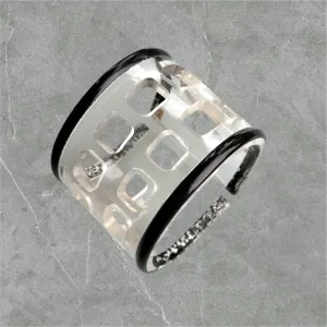 Vintage Acrylic Open-Cuff Bracelet for Women - Checkerboard Design