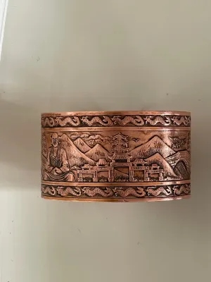 Vintage Asian Inspired Copper Cuff Bracelet