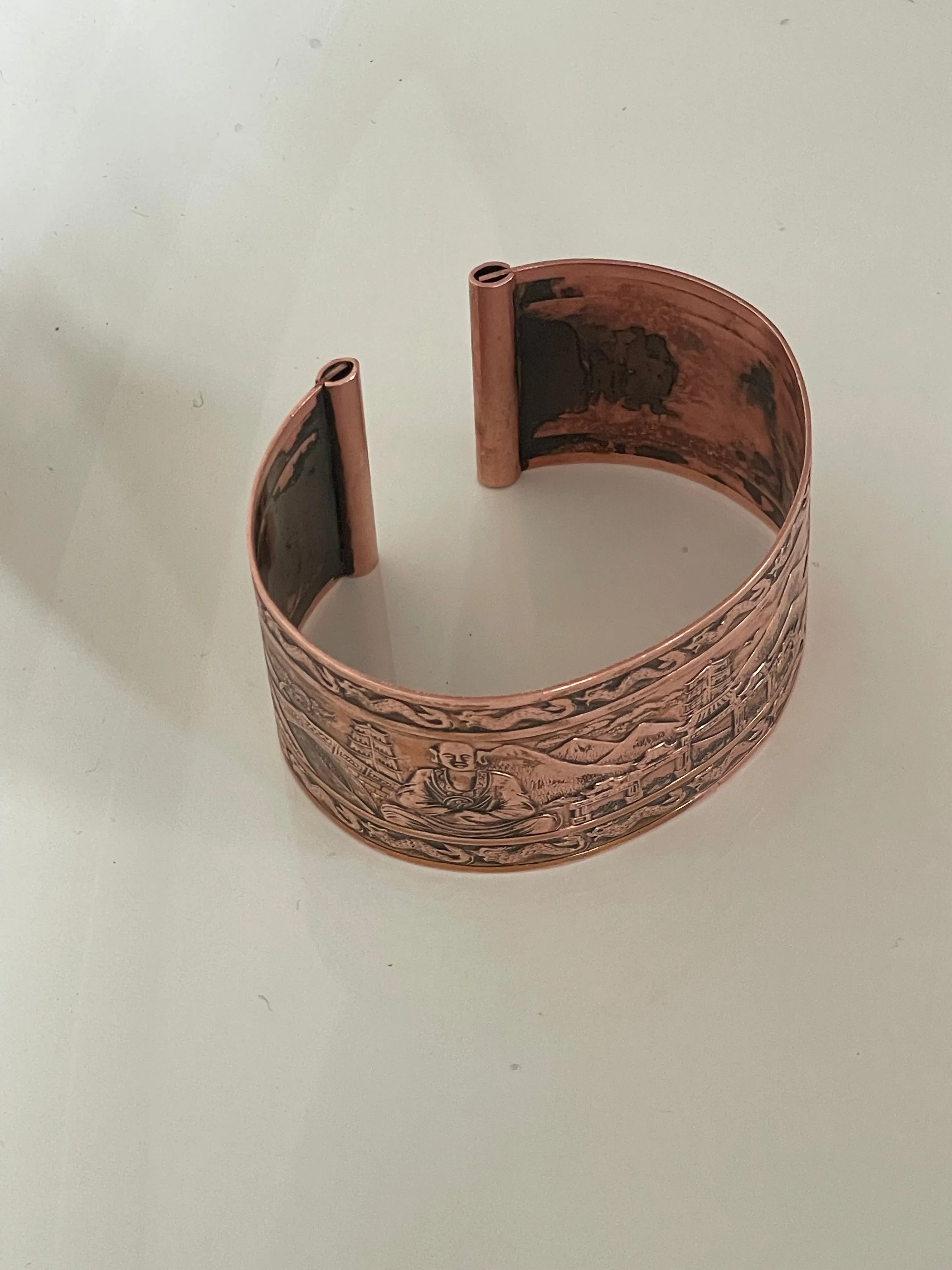 Vintage Asian Inspired Copper Cuff Bracelet