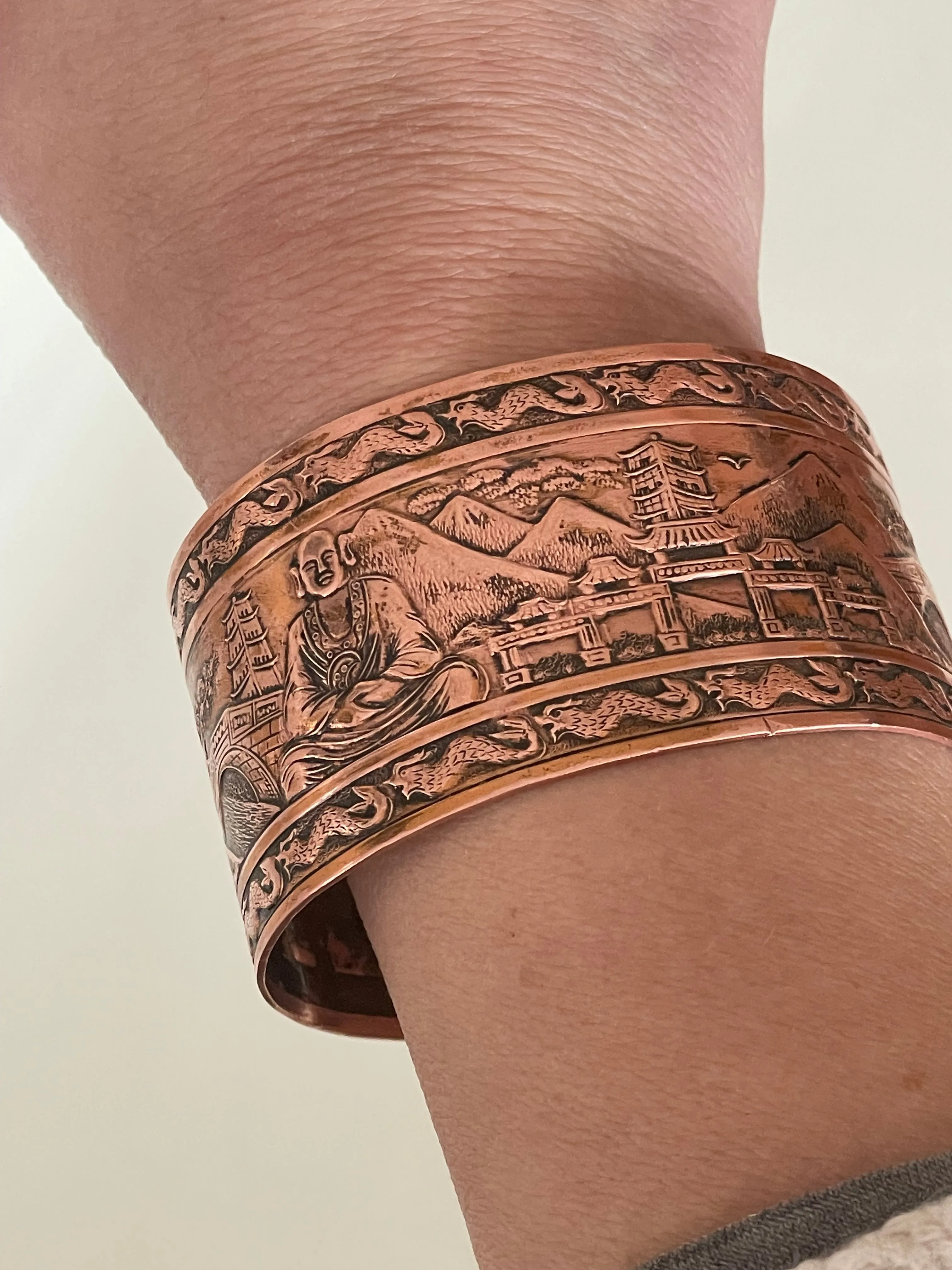 Vintage Asian Inspired Copper Cuff Bracelet