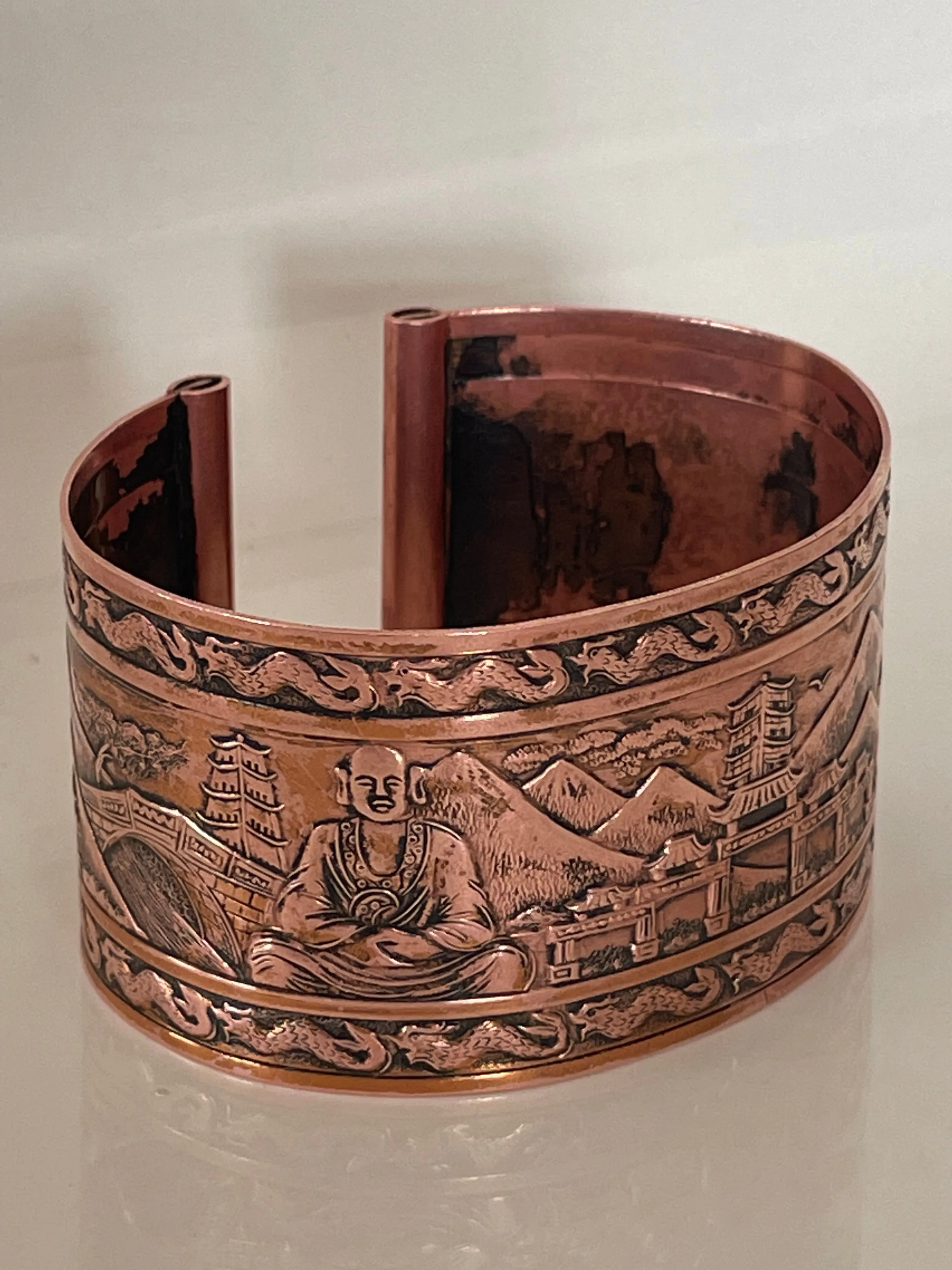 Vintage Asian Inspired Copper Cuff Bracelet