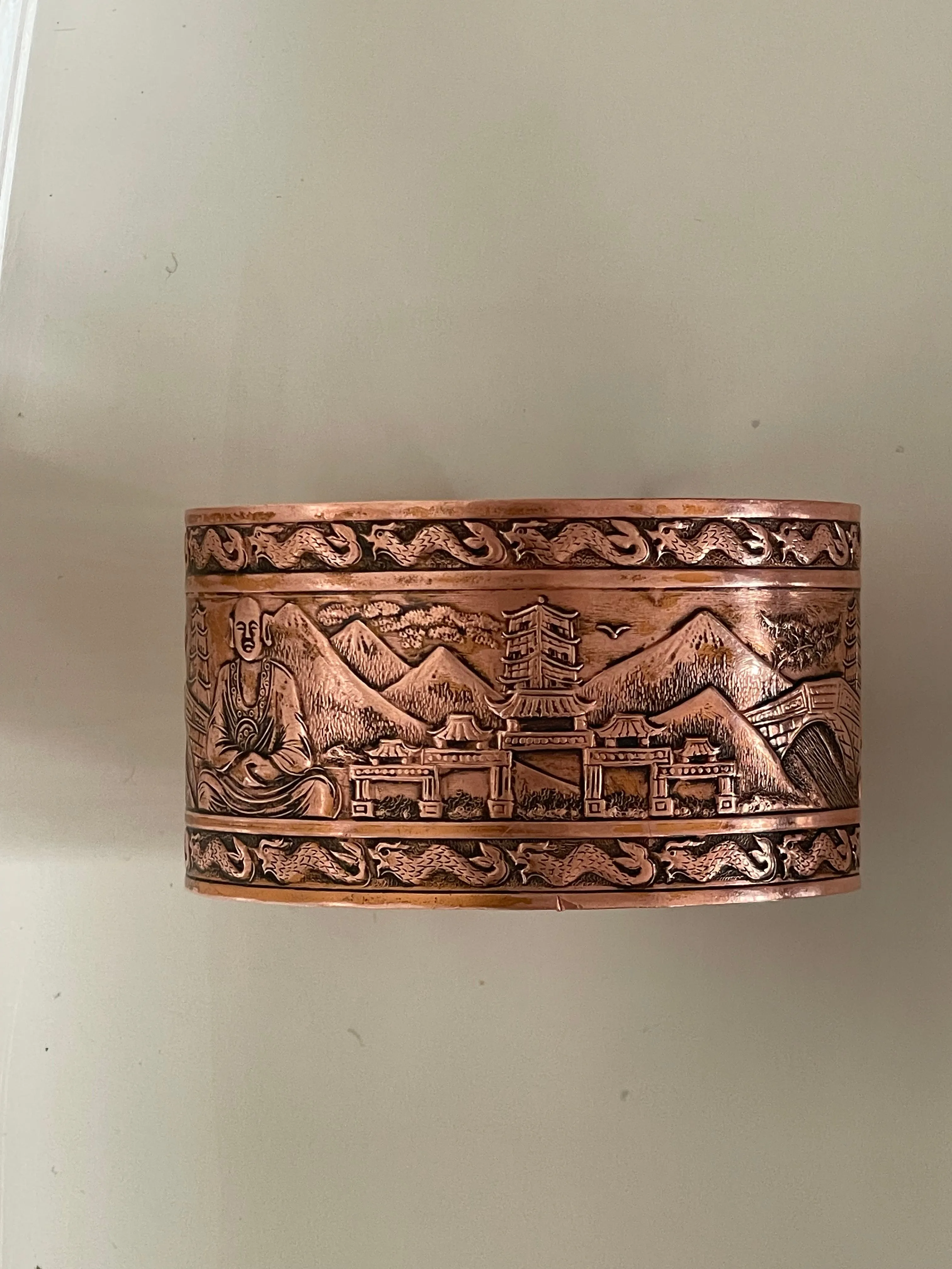 Vintage Asian Inspired Copper Cuff Bracelet