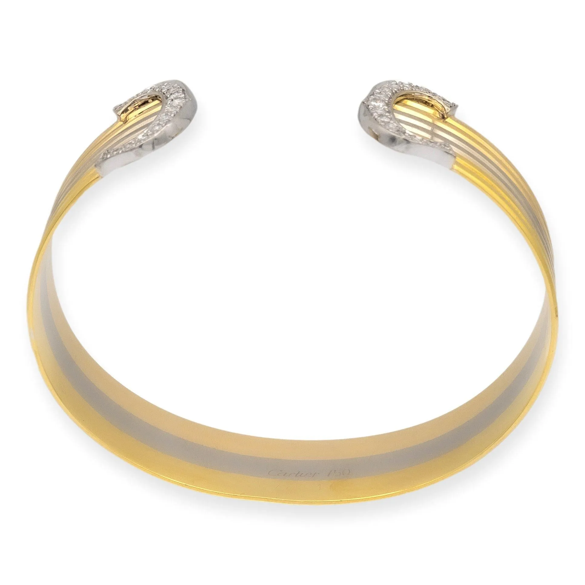 Vintage C de Cartier 18K Gold Trinity  Round Diamond Open Cuff Bracelet