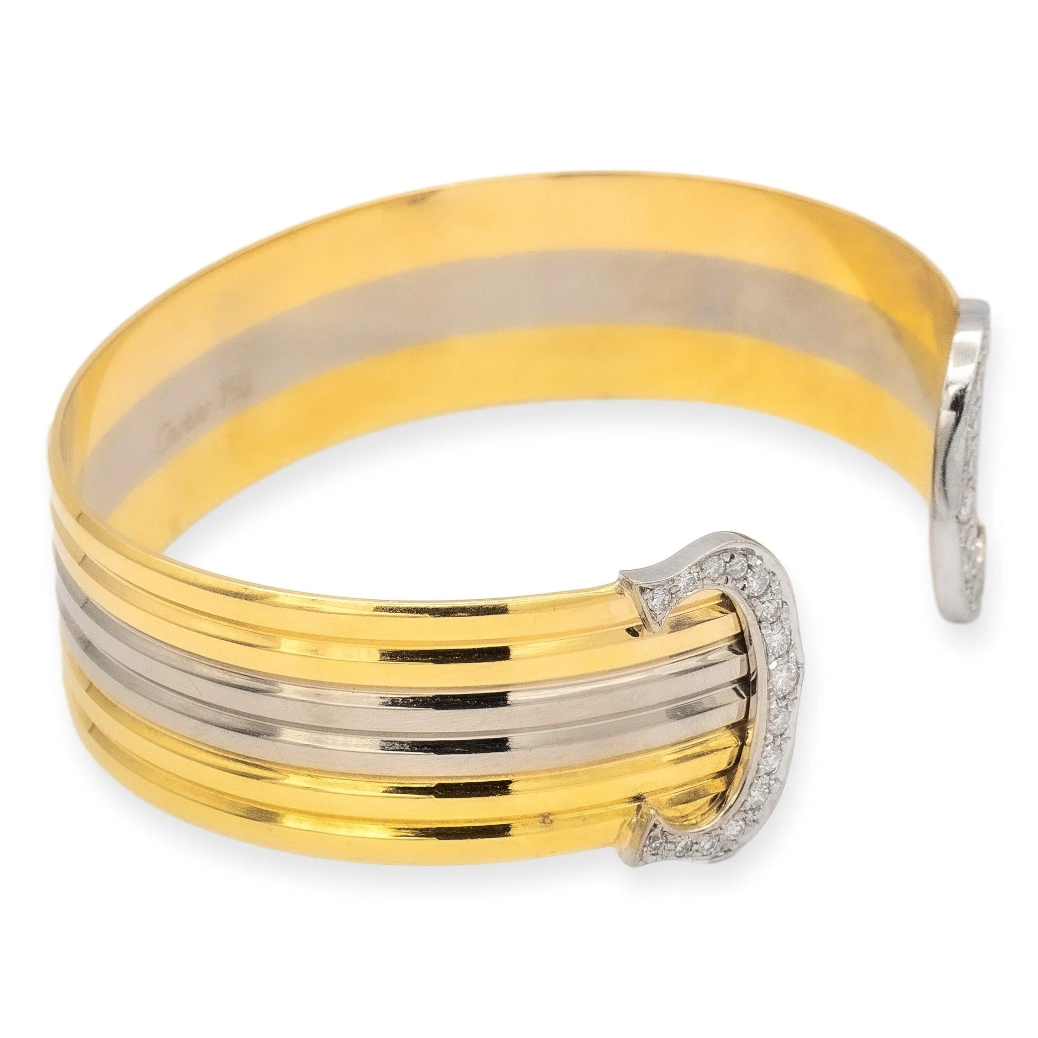 Vintage C de Cartier 18K Gold Trinity  Round Diamond Open Cuff Bracelet