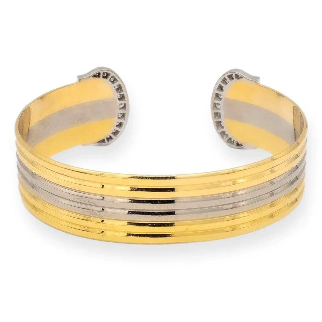 Vintage C de Cartier 18K Gold Trinity  Round Diamond Open Cuff Bracelet