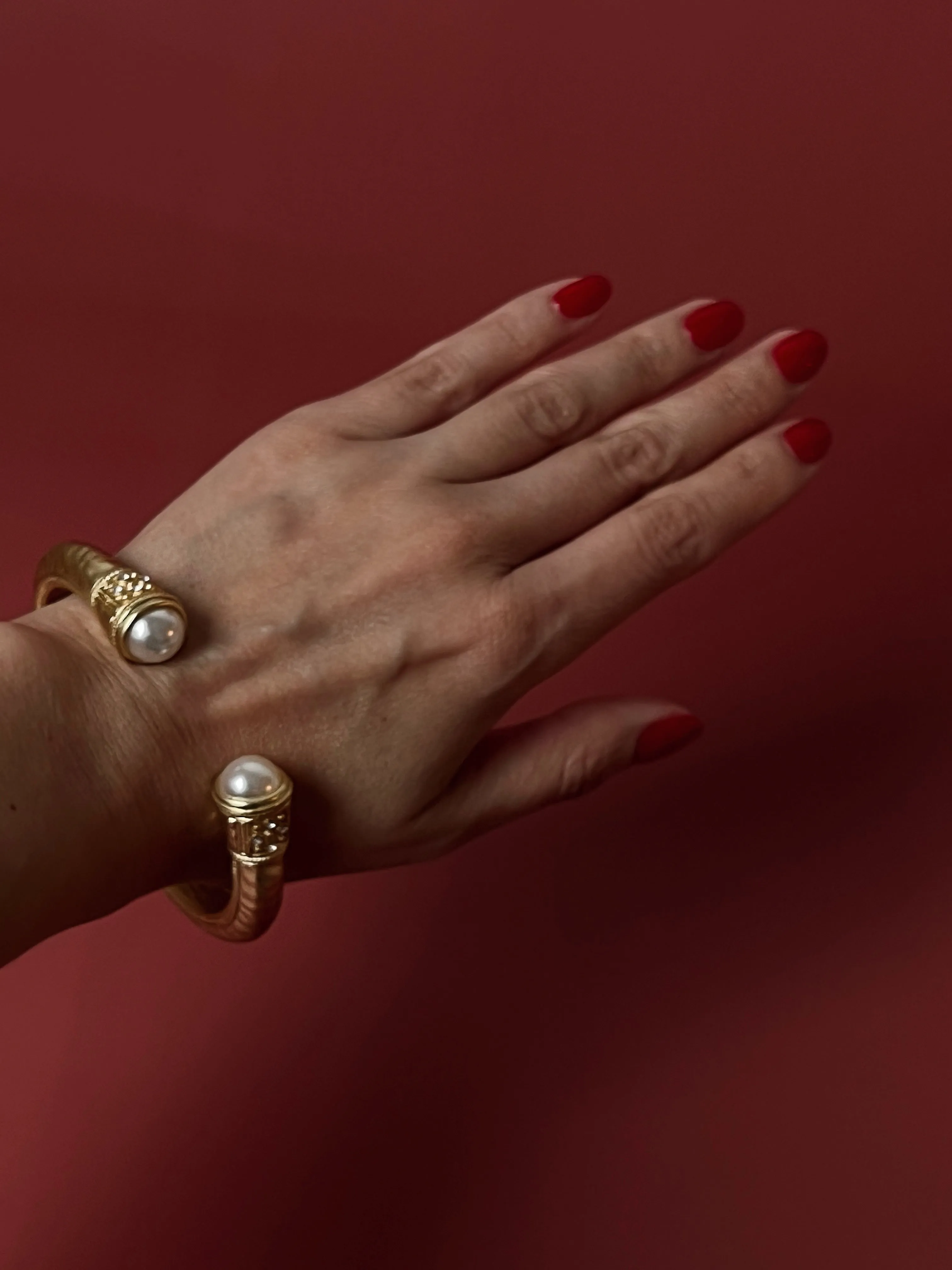 Vintage Matte Gold & Pearl Cuff