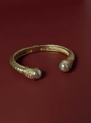 Vintage Matte Gold & Pearl Cuff