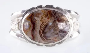 Vintage Navajo Petrified Wood Sterling Silver Cuff Bracelet