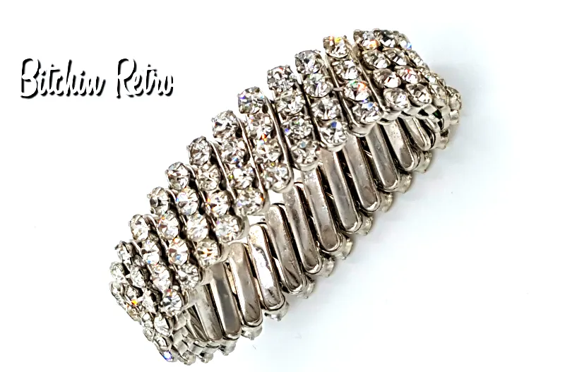 Vintage Rhinestone Expansion Bracelet Marked Japan with Bridal Style