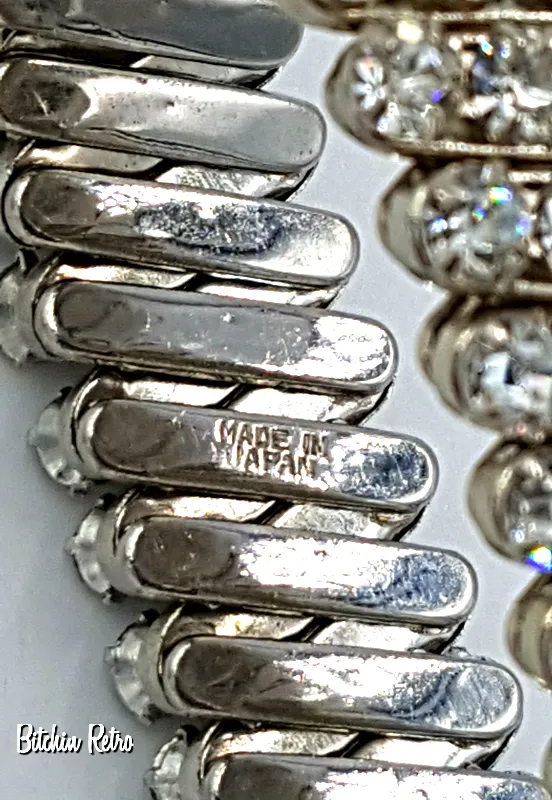 Vintage Rhinestone Expansion Bracelet Marked Japan with Bridal Style