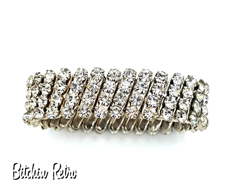 Vintage Rhinestone Expansion Bracelet Marked Japan with Bridal Style