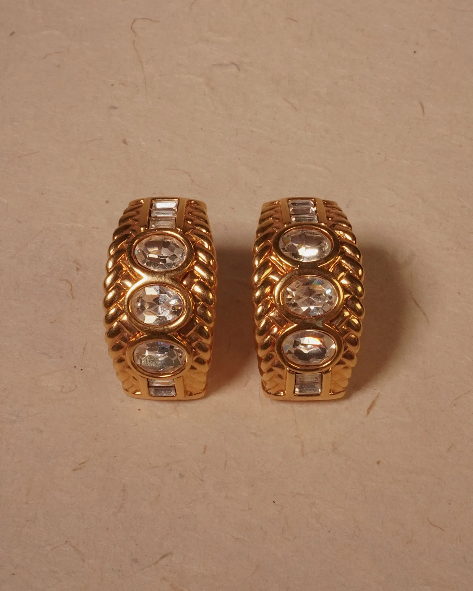 Vintage SAL Crystal Hoop Clip Ons