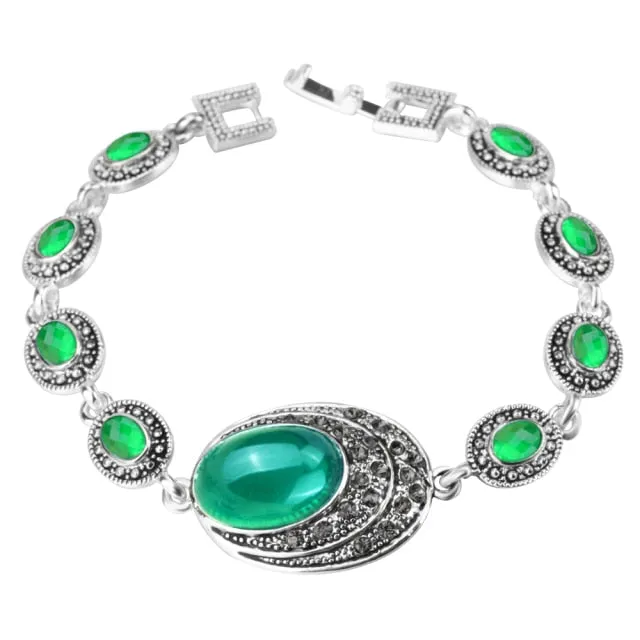 Vintage Silver Opal Gemstone Jewelry Set Women Wedding Jewelry