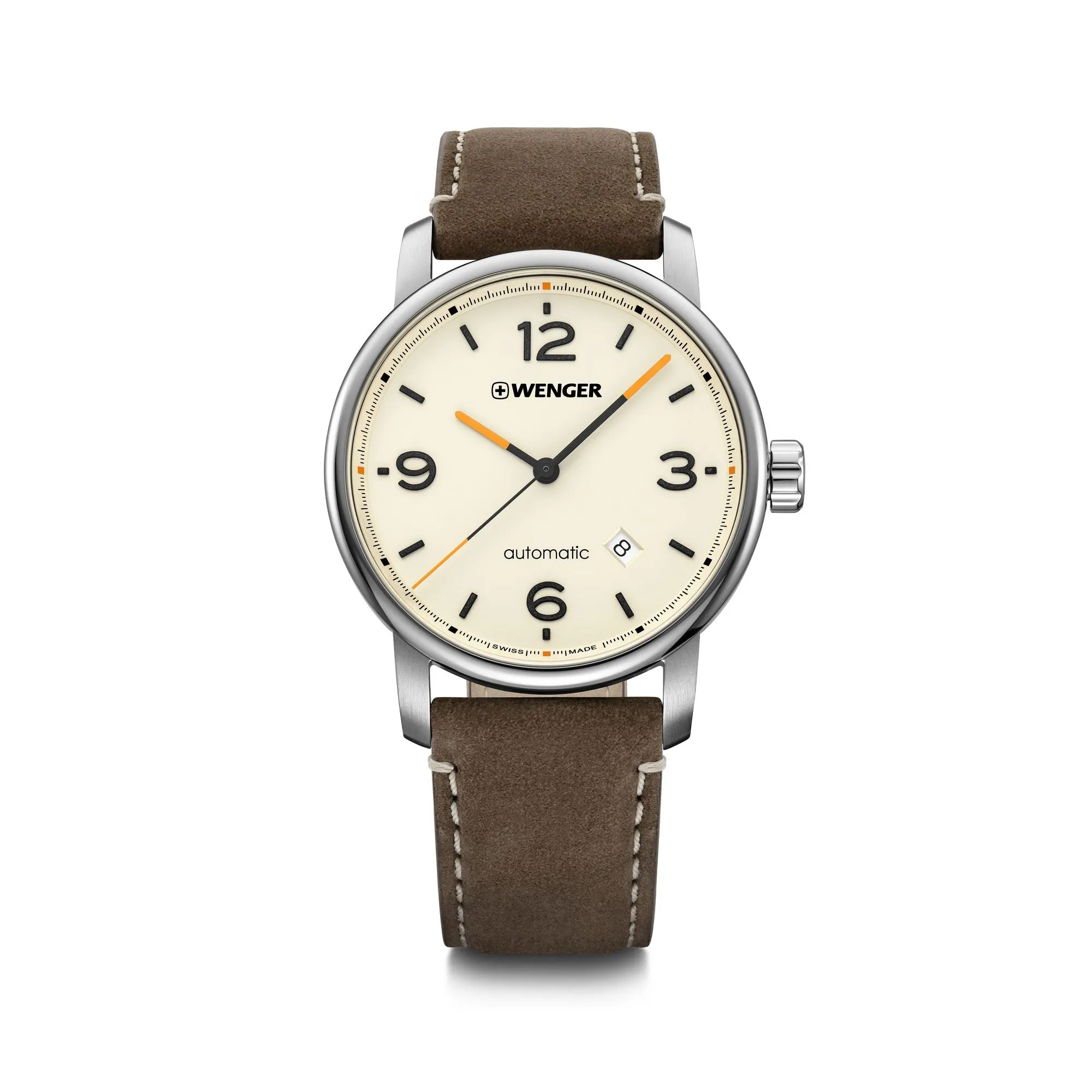 Wenger Urban Metropolitan Automatic 42 Cream Dial Brown Leather Strap Men's Watch