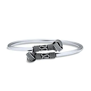 Western Style Knotted Ball Bangle Bracelet Stackable Oxidized Silver Cuff