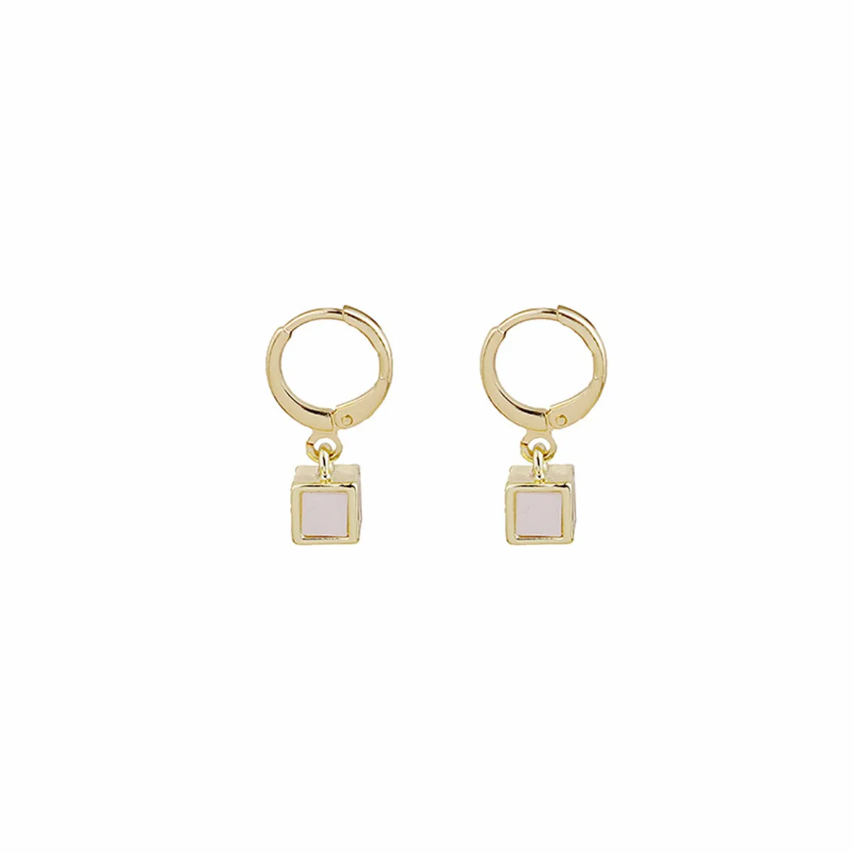 White Acrylic & 18K Gold-Plated Cube Huggie Earrings