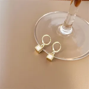 White Acrylic & 18K Gold-Plated Cube Huggie Earrings