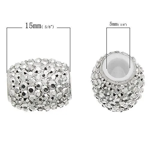 White Oval  Crystal Bead Compatible for Most European Snake Chain Bracelet