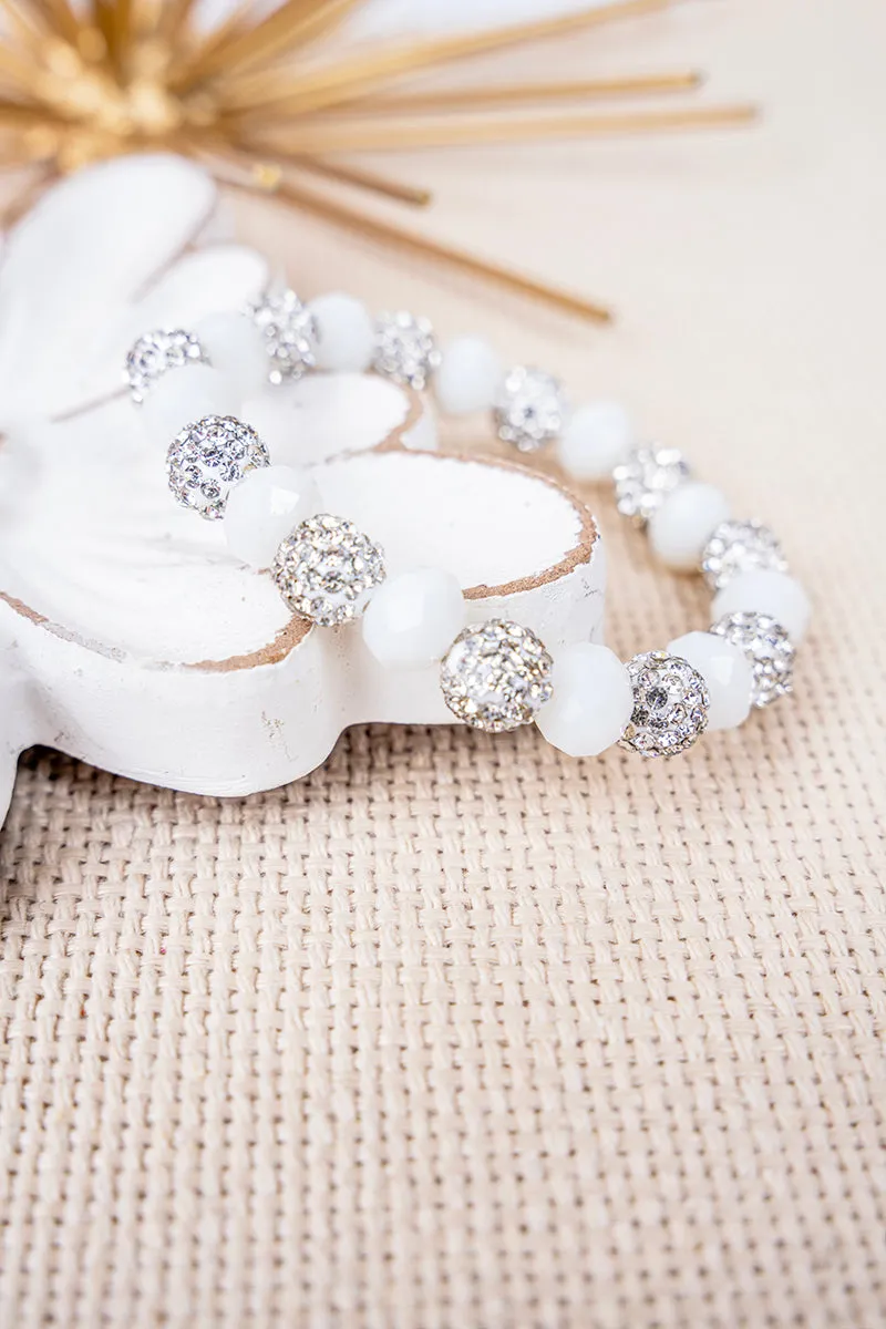 White Sparkle Beaded Bracelet Set