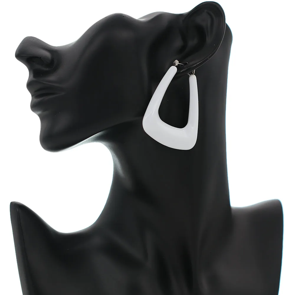 White Trapezoid Shape Hoop Earrings