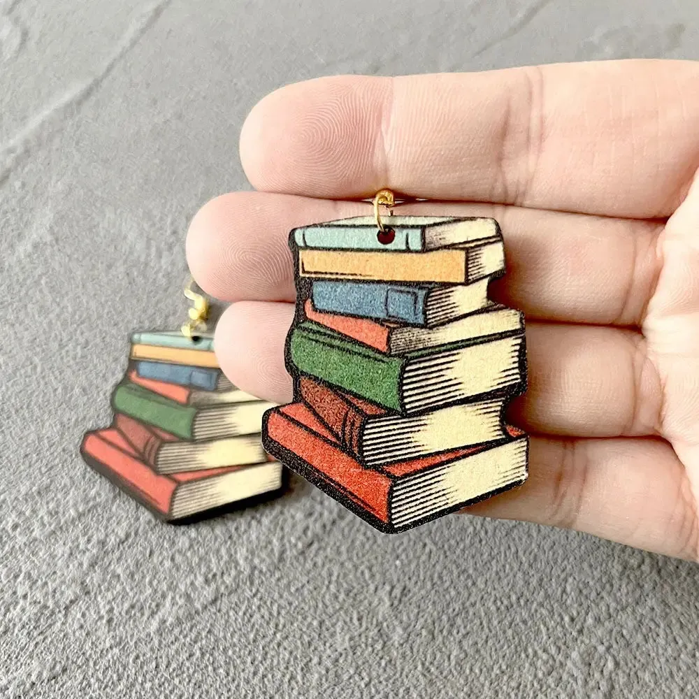Women Geometric Rainbow Book Earrings Wooden