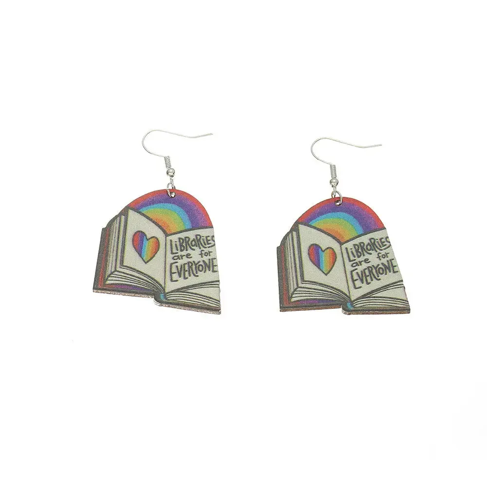 Women Geometric Rainbow Book Earrings Wooden