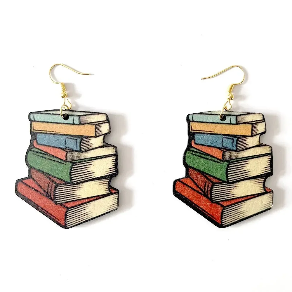 Women Geometric Rainbow Book Earrings Wooden