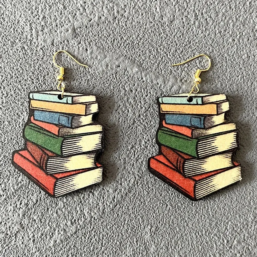 Women Geometric Rainbow Book Earrings Wooden