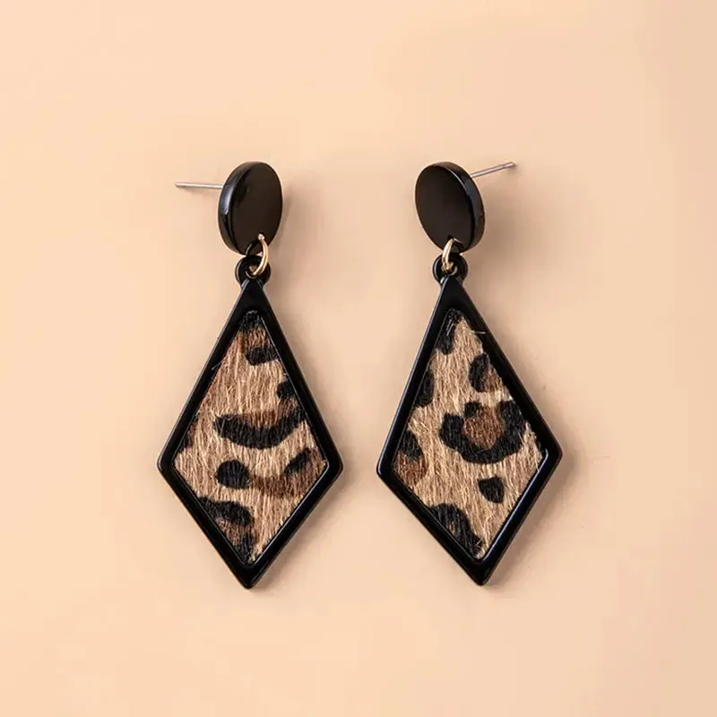 Women Vintage Geometric Leopard Skin Acrylic Earrings
