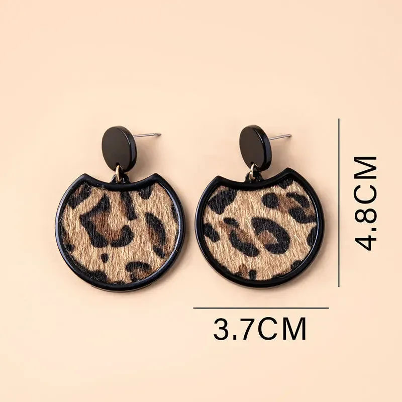 Women Vintage Geometric Leopard Skin Acrylic Earrings