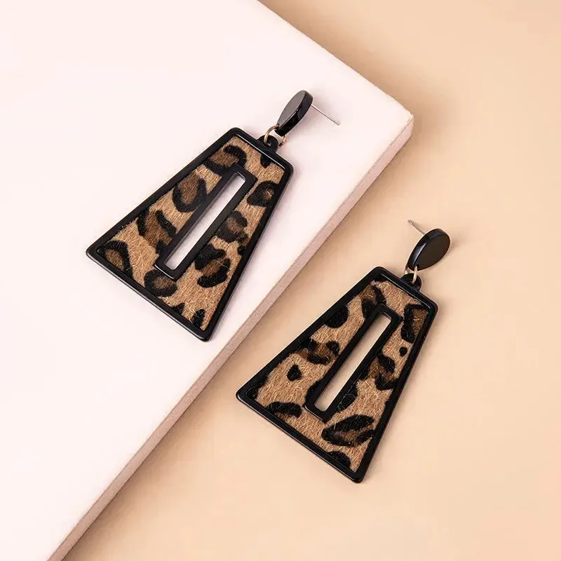 Women Vintage Geometric Leopard Skin Acrylic Earrings