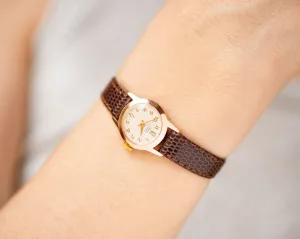 Women watch gold shade unused Glory, vintage wristwatch for women rare jewelry, wristwatch for lady classic gift, new premium leather strap