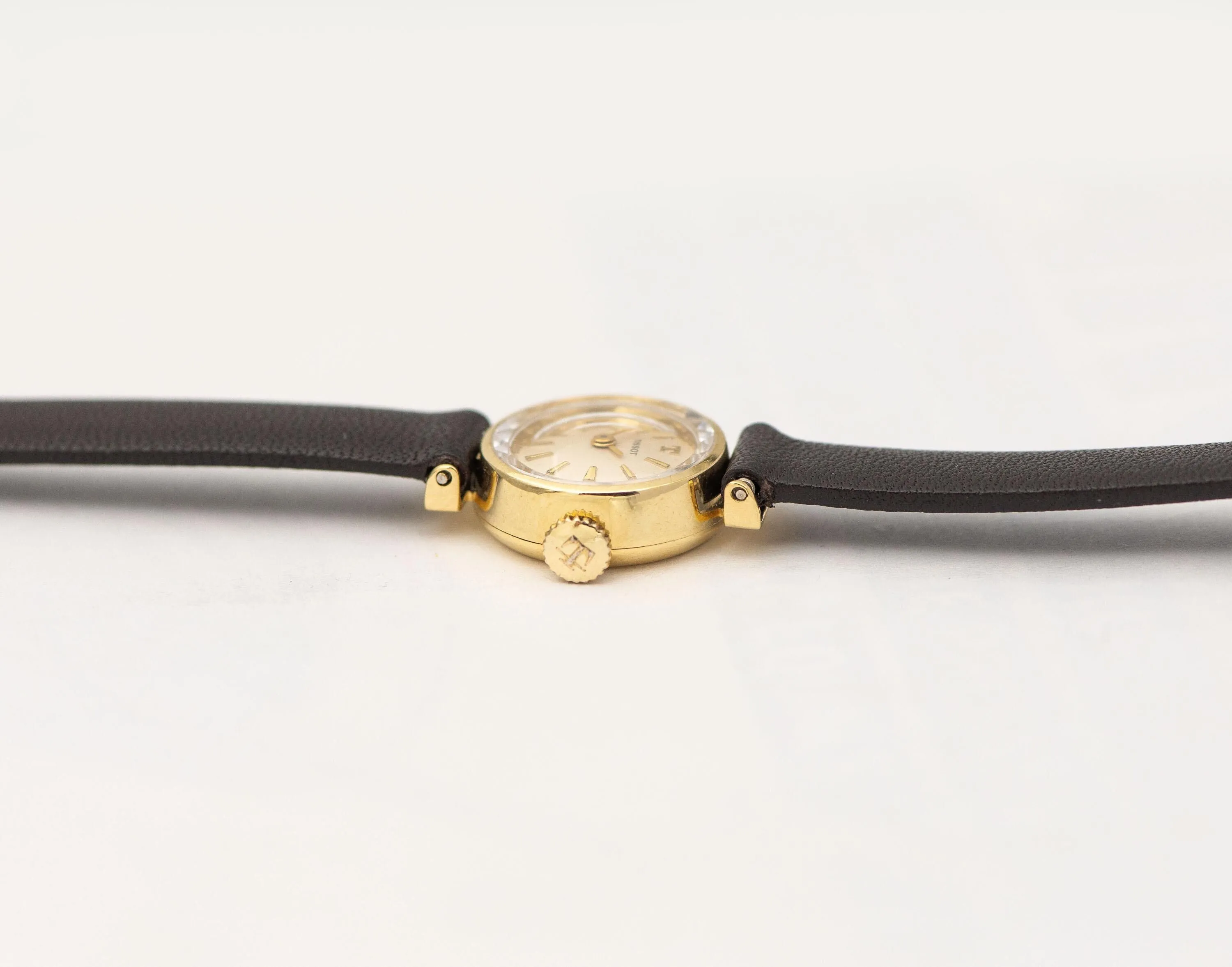 Women's watch classic Tissot solid gold 18K, super small chic lady watch, vintage lady jewelry rare gift classic, new premium leather strap
