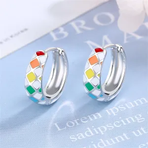 Yellow Enamel & Silver-Plated Geometric Huggie Earrings