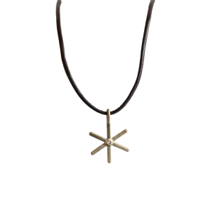 Yellow Gold & Diamond Starburst Leather Necklace