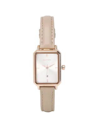 Zara Rose Gold Leather Analogue Watch (Beige)