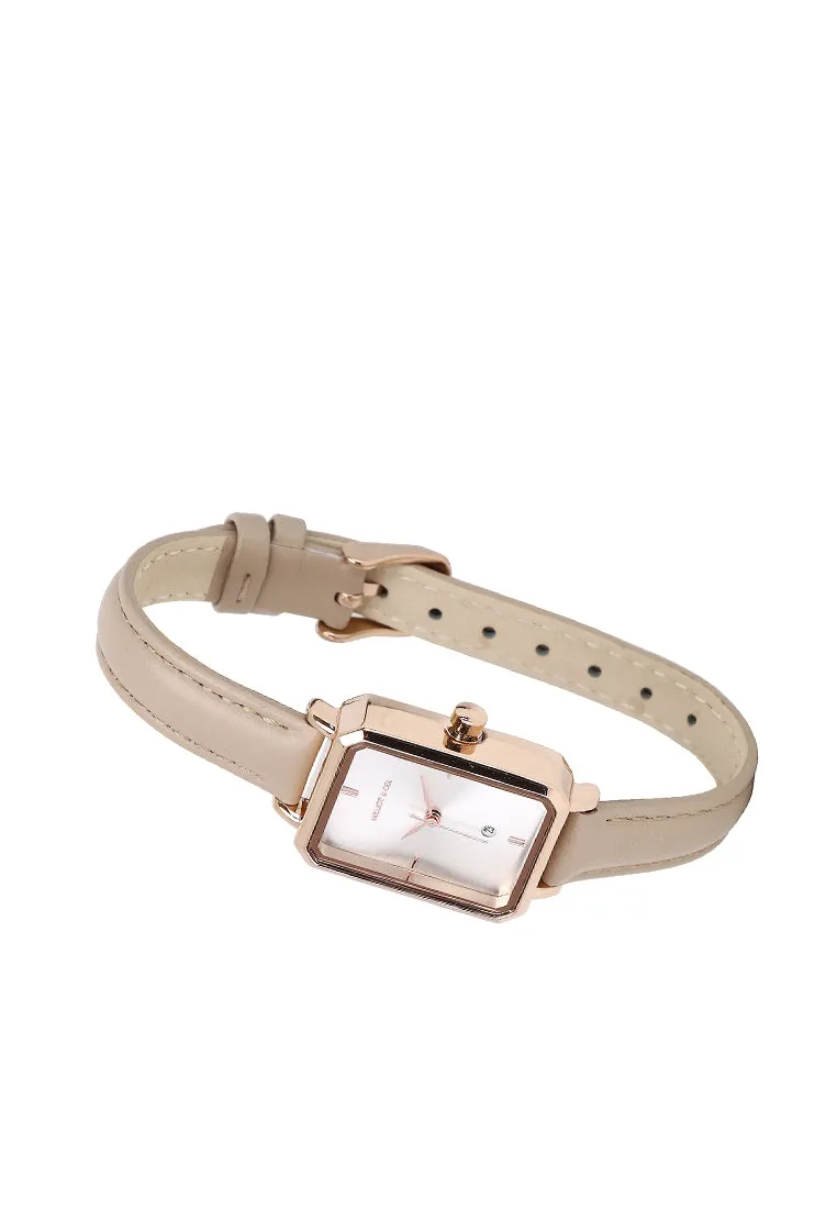 Zara Rose Gold Leather Analogue Watch (Beige)