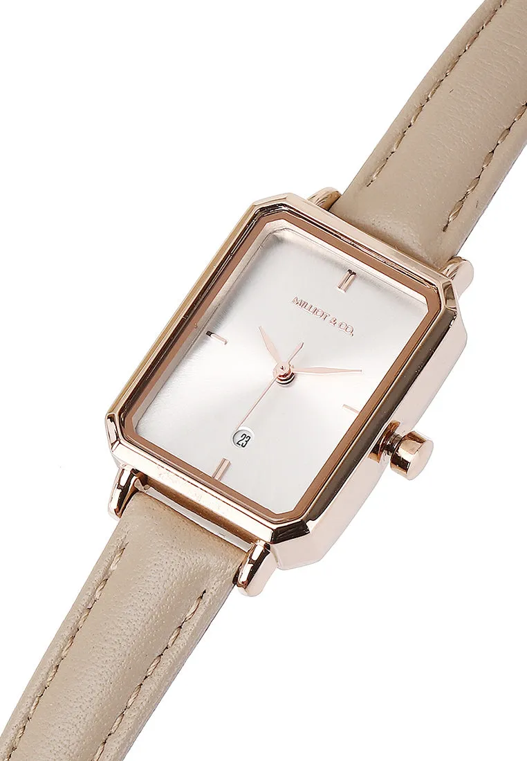 Zara Rose Gold Leather Analogue Watch (Beige)