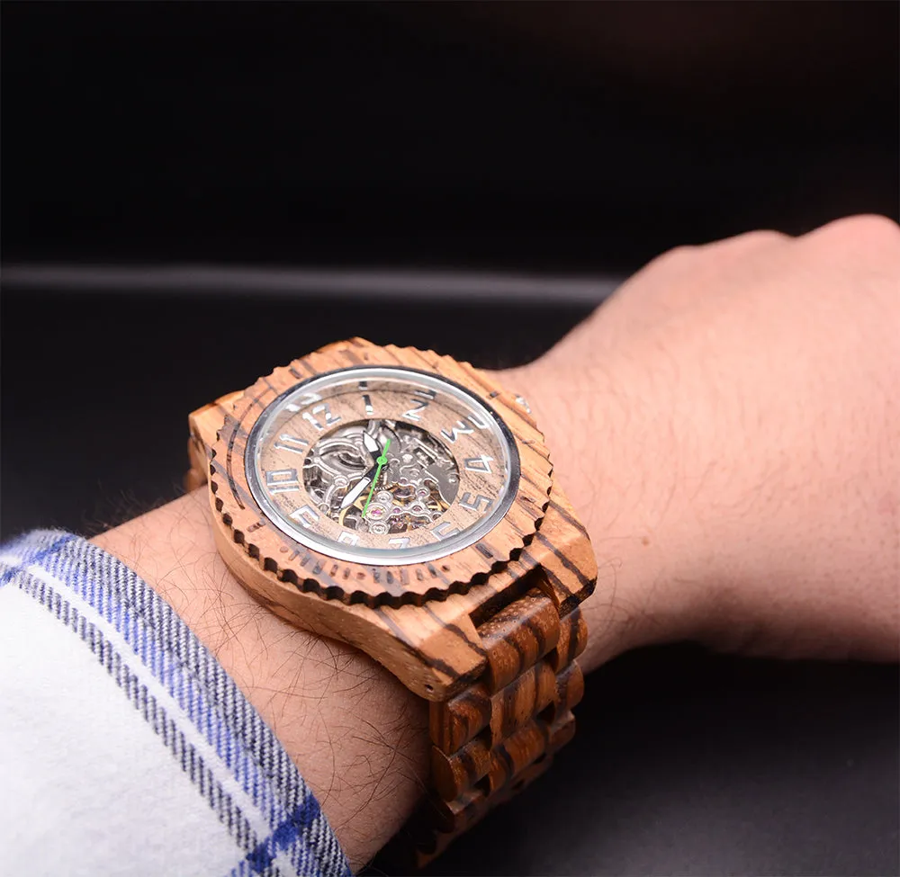 Zebra Premium Eco-Friendly Manual Mechanical Wood Watch