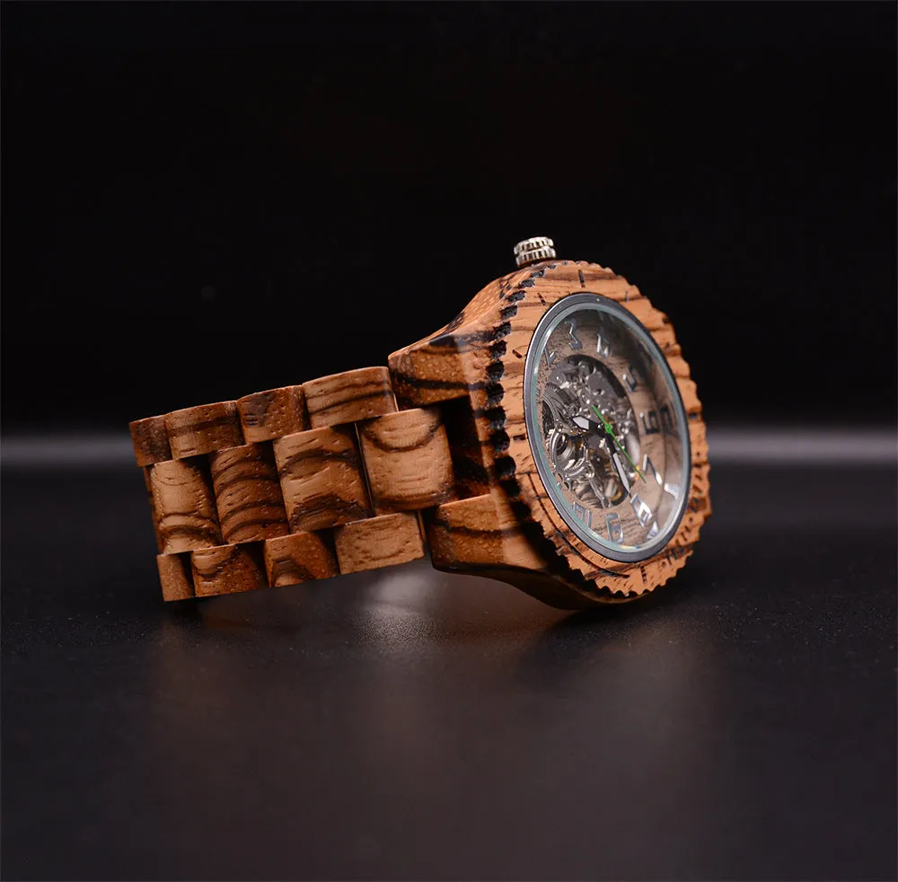 Zebra Premium Eco-Friendly Manual Mechanical Wood Watch