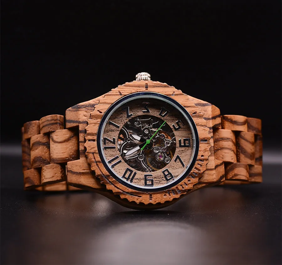 Zebra Premium Eco-Friendly Manual Mechanical Wood Watch